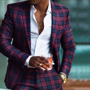 Men's Plaid Single-Breasted Blazer